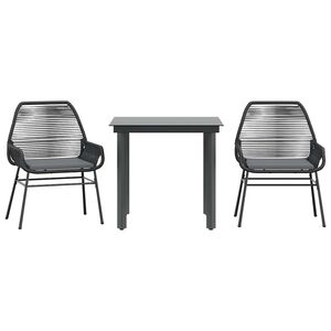 vidaXL 3-delige Tuinset met kussens poly rattan glas zwart
