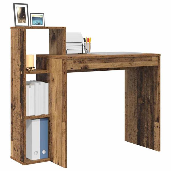 vidaXL Bureau met plank Oud hout 100 x 40 x 90 cm Bewerkt hout