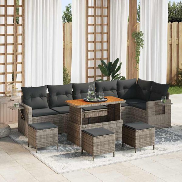 vidaXL Tuin Sofa Set 10 pcs Grijs poly rattan