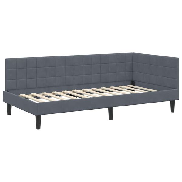 vidaXL Hoekbedframe met hoofdeinde Donkergrijs 90 cm x 200 cm Fluweel