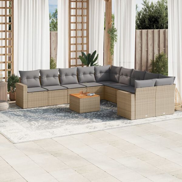 vidaXL 11-delige Tuinset met kussens poly rattan beige