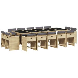 vidaXL 15-delige Tuinset met kussens poly rattan gemengd beige