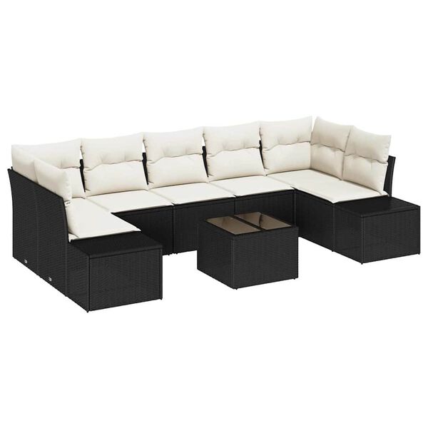 vidaXL Tuin Sofa Set met kussen 8 pcs Zwart en Cr&egrave;me poly rattan