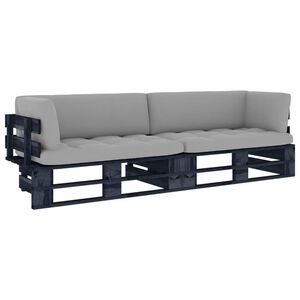 vidaXL Tweezitsbank pallet met kussens zwart ge&iuml;mpregneerd grenenhout
