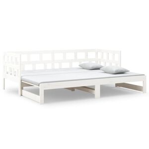 vidaXL Slaapbank uitschuifbaar massief grenenhout wit 2x(90x200) cm