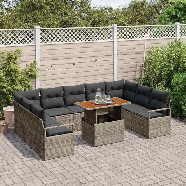 vidaXL Tuin Sofa Set met kussen met kussen 10 pcs Grijs en Bruin