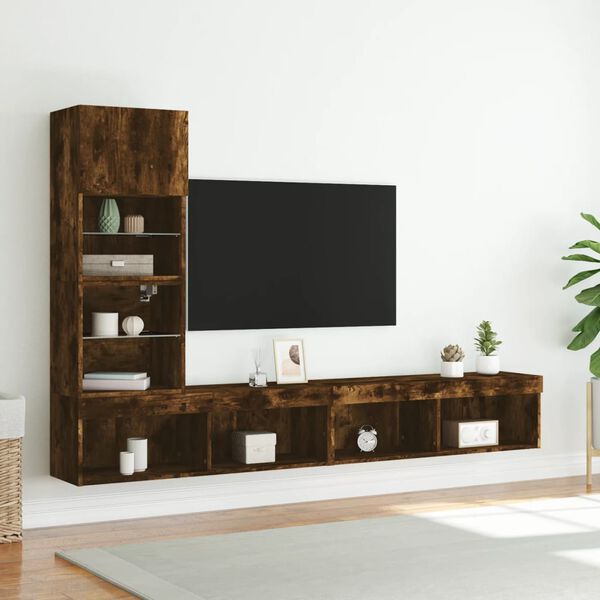 vidaXL 8-delige tv-wandmeubelset met LED bewerkt hout gerookt eiken