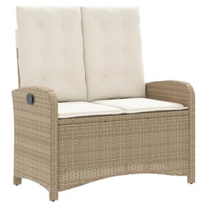 vidaXL Tuinbankje verstelbaar met kussens poly rattan beige