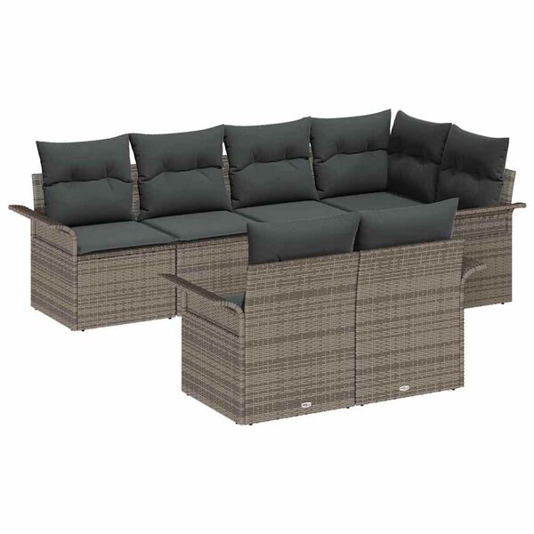 vidaXL Tuin Sofa Set met kussen 7 pcs Grijs poly rattan