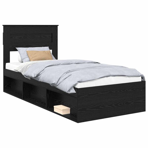 vidaXL Bedframe met hoofdeinde Zwart 90 x 190 cm Massief grenenhout