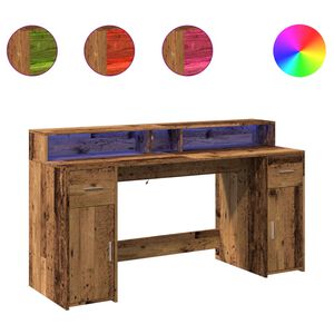 vidaXL Bureau met LED-verlichting 160x55x91 cm bewerkt hout oud hout