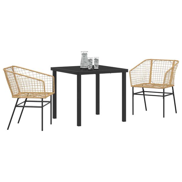 vidaXL Tuin eettafelset 3 pcs Bruin poly rattan