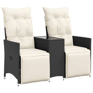 vidaXL Tuinbank 2-zits verstelbaar met tafel poly rattan zwart