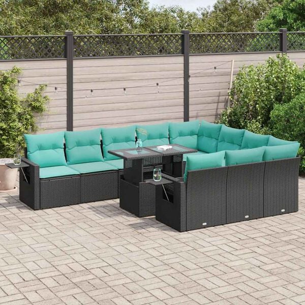 vidaXL 11-delige Loungeset met kussens poly rattan acacia zwart