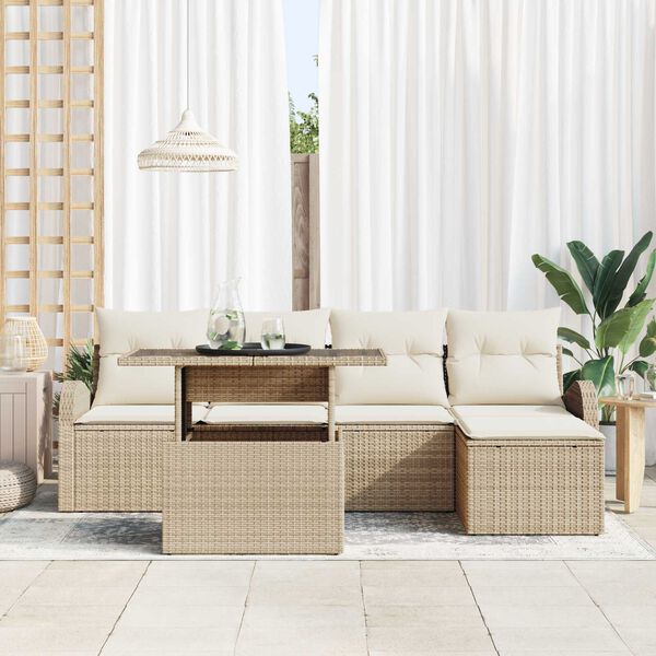 vidaXL Tuin Sofa Set met kussen met opslag 6 pcs Beige Poly riet