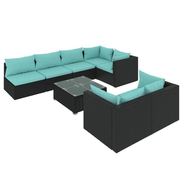 vidaXL 8-delige Loungeset met kussens poly rattan zwart