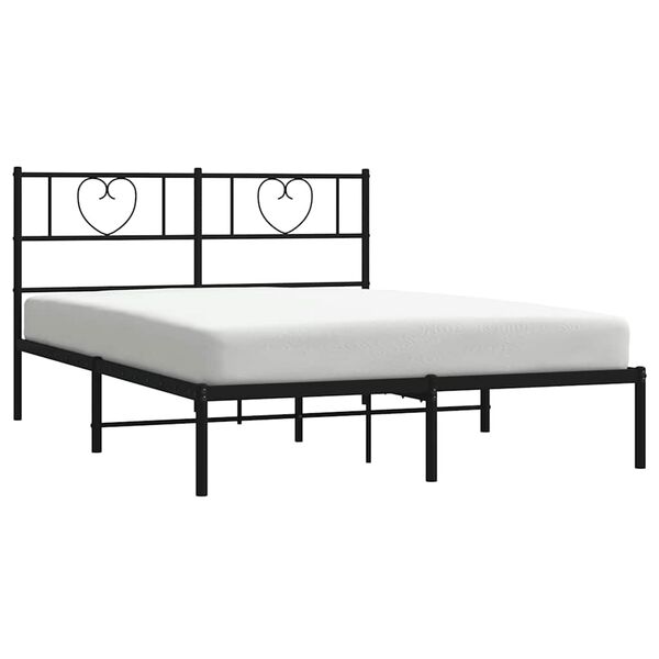 vidaXL Bedframe met hoofdbord metaal zwart 135x190 cm