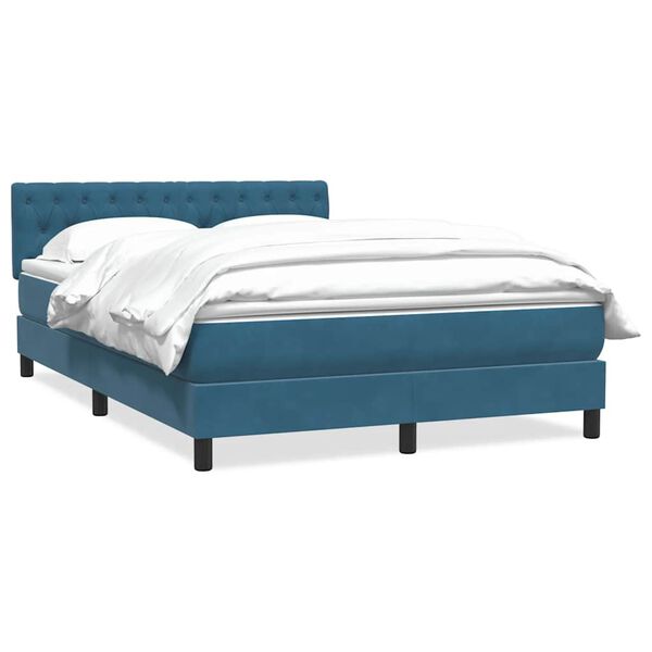 vidaXL Boxspring met matras fluweel donkerblauw 140x210 cm