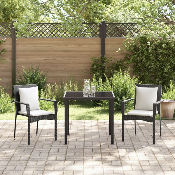 vidaXL Tuin eettafelset met kussen 3 pcs Zwart poly rattan