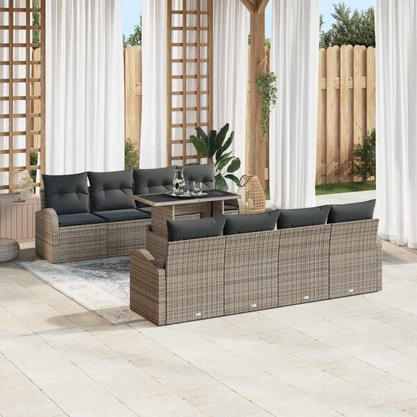 vidaXL Tuin Sofa Set met kussen met opslag 9 pcs Grijs Poly Rattan