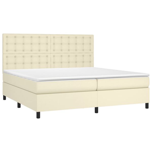 vidaXL Boxspring met matras kunstleer cr&egrave;mekleurig 200x200 cm