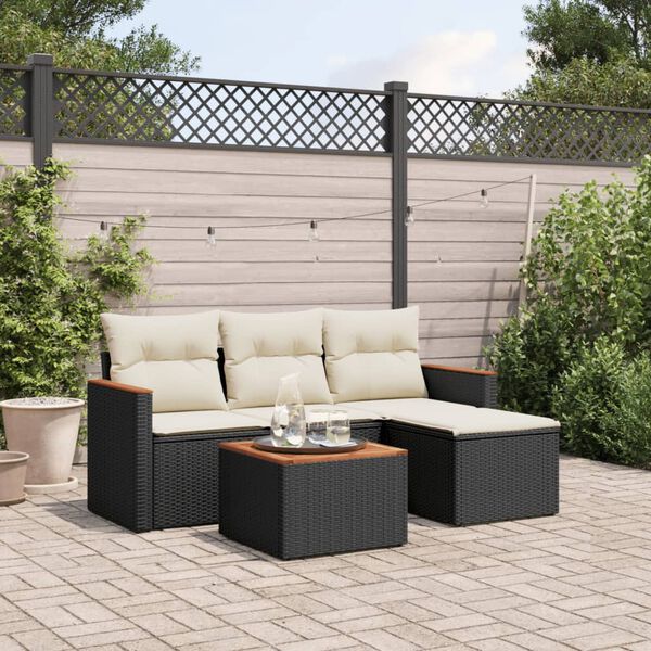 vidaXL 5-delige Loungeset met kussens poly rattan zwart