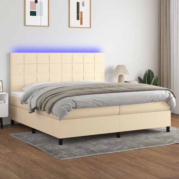 vidaXL Boxspring met matras en LED stof cr&egrave;mekleurig 200x200 cm