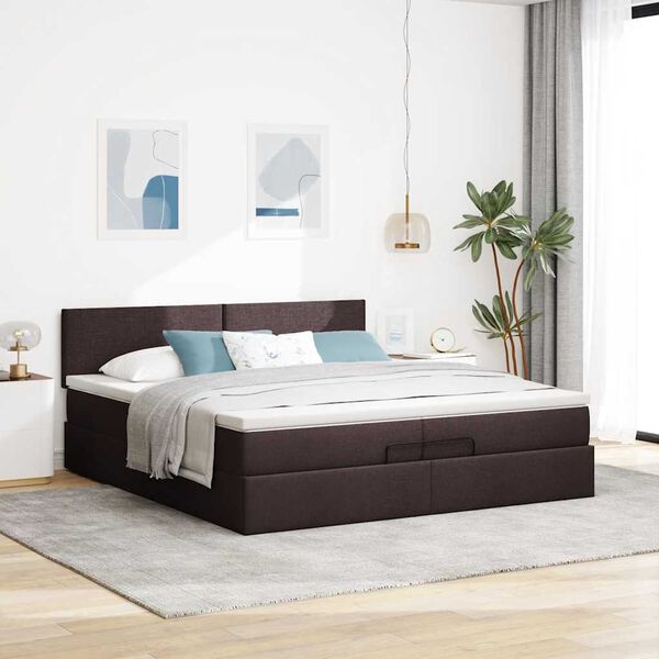 vidaXL Ottoman bed met matras 200x200 cm stof donkerbruin