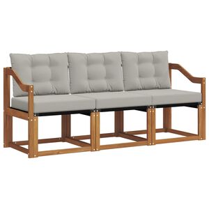 vidaXL Buiten bankenset met kussen 3 pcs Natuurlijk en Lichtgrijs