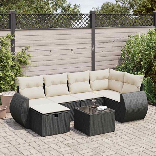 vidaXL 6-delige Loungeset met kussens poly rattan zwart