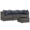 vidaXL 4-delige Loungeset met kussens poly rattan grijs