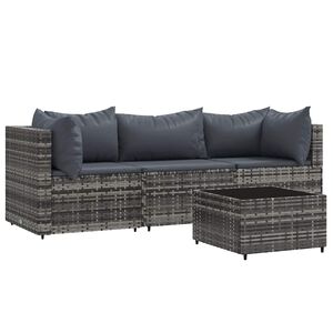 vidaXL 4-delige Loungeset met kussens poly rattan grijs