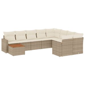 vidaXL 10-delige Loungeset met kussens poly rattan beige