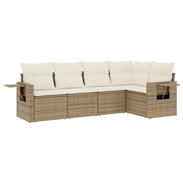 vidaXL 5-delige Loungeset met kussens poly rattan beige