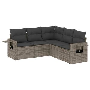 vidaXL 5-delige Loungeset met kussens poly rattan grijs