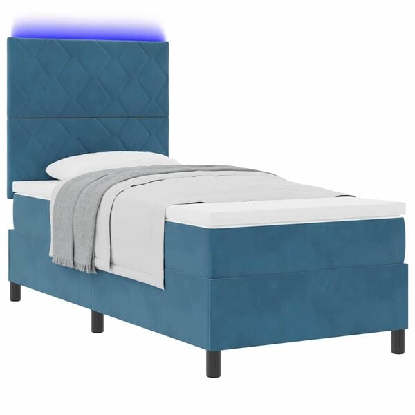 vidaXL LED Box Spring Bed met matras Donkerblauw 100 x 200 cm Stof