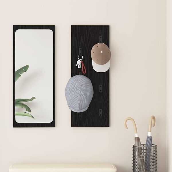 vidaXL Wandgemonteerde kapstok met opslag Zwart Eiken 30 x 1,5 x 80 cm