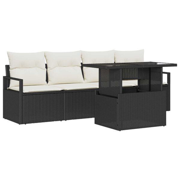 vidaXL Bankstel met kussen 5 pcs Zwart en crème poly rattan