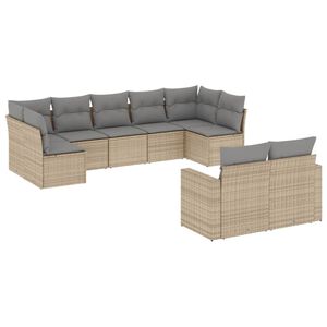 vidaXL 9-delige Loungeset met kussens poly rattan beige