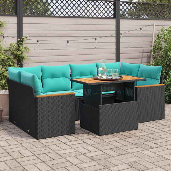 vidaXL 7-delige Loungeset met kussens poly rattan zwart