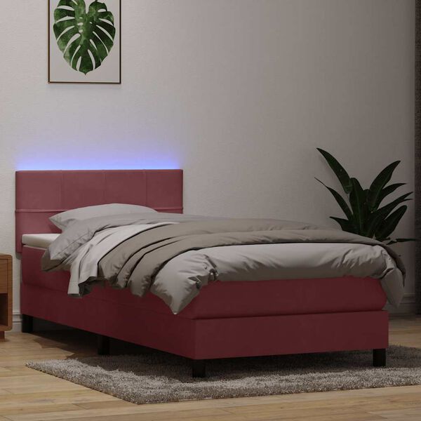 vidaXL Boxspring met matras en LED fluweel roze 90x220 cm