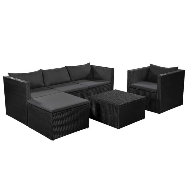vidaXL 4-delige Loungeset poly rattan zwart en grijs