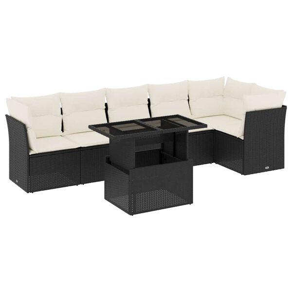 vidaXL 7-delige Loungeset met kussens poly rattan zwart