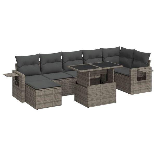 vidaXL 8-delige Loungeset met kussens poly rattan grijs