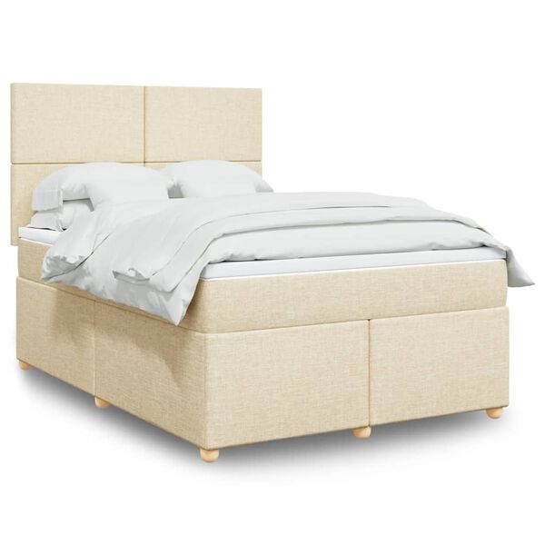 vidaXL Boxspring met matras stof cr&egrave;mekleurig 140x190 cm