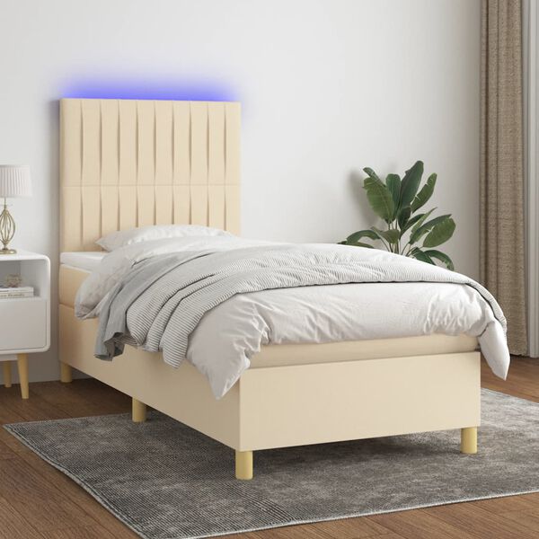 vidaXL Boxspring met matras en LED stof cr&egrave;mekleurig 90x190 cm