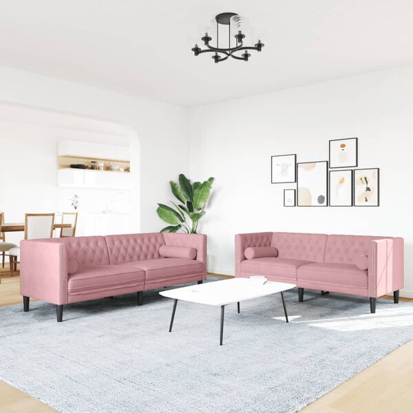 vidaXL 2-delige Loungeset Chesterfield met bolsters fluweel roze