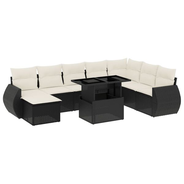 vidaXL 9-delige Loungeset met kussens poly rattan zwart