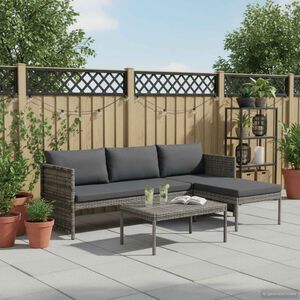 vidaXL 3-delige Loungeset met kussens poly rattan grijs