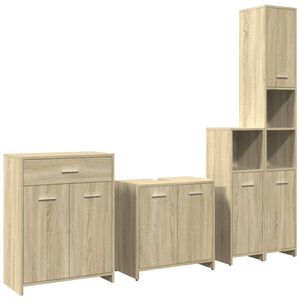 vidaXL 4-delige Badkamermeubelset bewerkt hout sonoma eikenkleurig